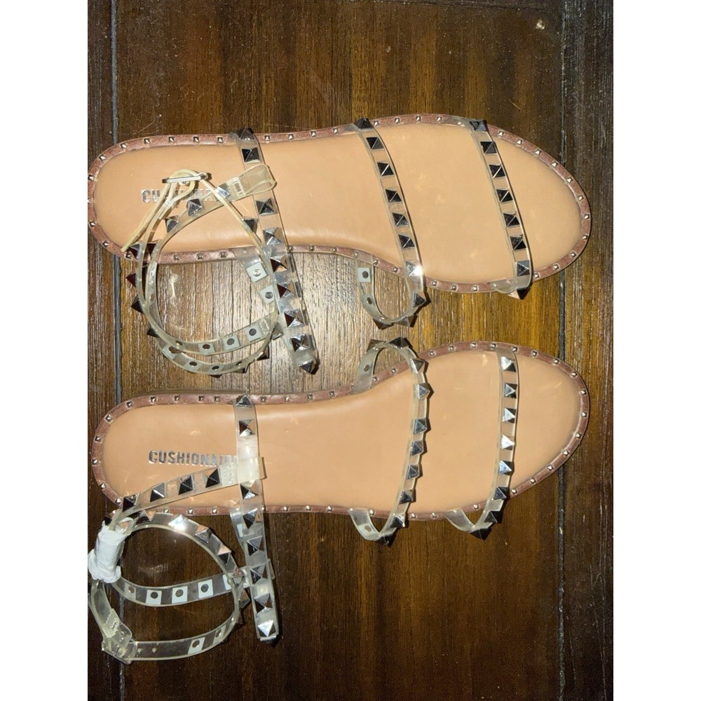 CUSHIONAIRE Women's Studded Clear Strappy Sandals Summer Size 9 Nw/o tags